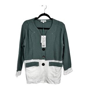 NWT Neon Buddha Green White Long Sleeve Button Down Cardigan Womens Small